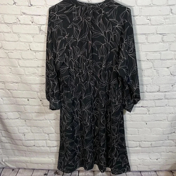A New Day Black Leaves Shirteaist Button Up Long Sleeved Dress - Picture 7 of 10